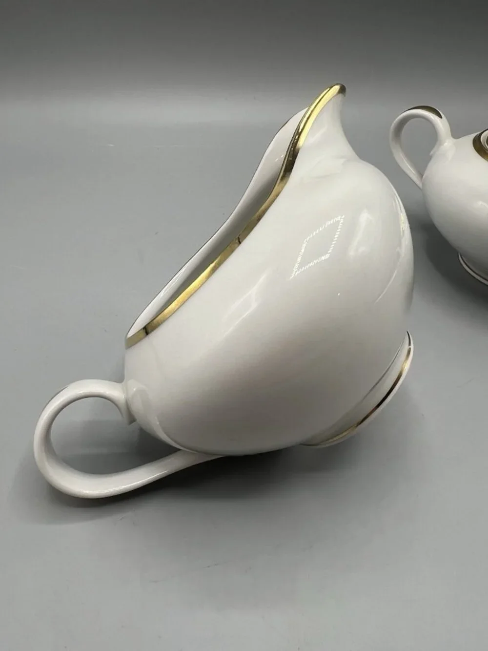 Bavarian Germany Sugar Bowl and Creamer Set 1960s White Gold Band Fine Dining